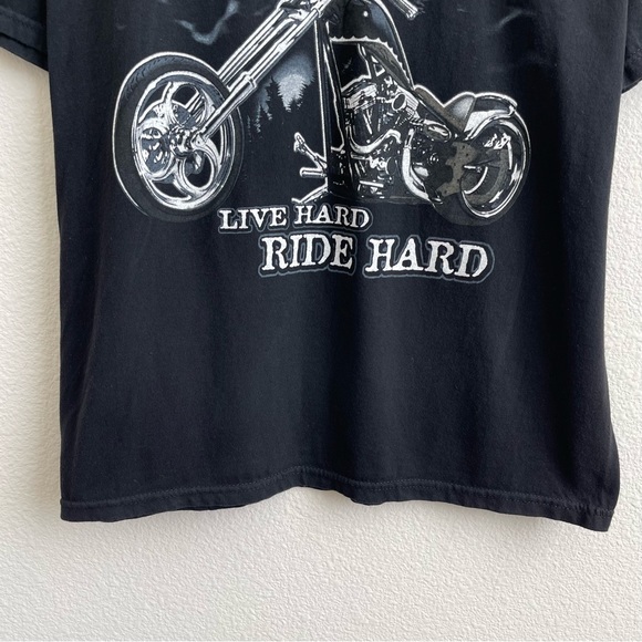 NATIONAL HERITAGE Vintage Black Live Hard Ride Hard Eagle Motorcycle Graphic Tee - Picture 3 of 8